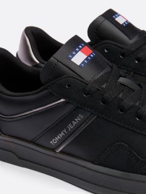 black the greenwich leather logo trainers for women tommy jeans