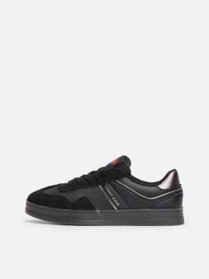 black the greenwich leather logo trainers for women tommy jeans