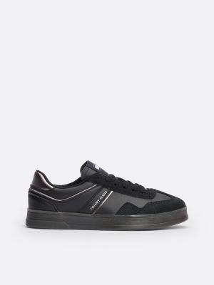 black the greenwich leather logo trainers for women tommy jeans