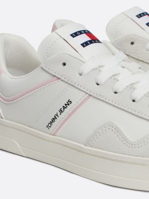 sneakers the greenwich in pelle con logo bianco da donne tommy jeans