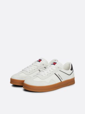 wit the greenwich leren sneaker met logo voor dames - tommy jeans