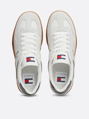 wit the greenwich leren sneaker met logo voor dames - tommy jeans