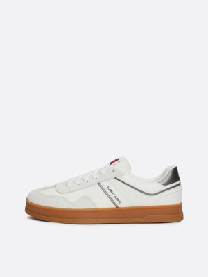 wit the greenwich leren sneaker met logo voor dames - tommy jeans