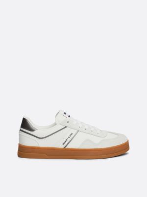 white the greenwich leren sneaker met logo voor dames - tommy jeans