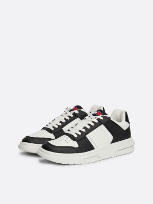 black the brooklyn leather contrast panel trainers for women tommy jeans