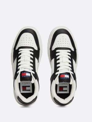 black the brooklyn leather contrast panel trainers for women tommy jeans