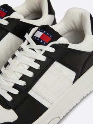 black the brooklyn leather contrast panel trainers for women tommy jeans