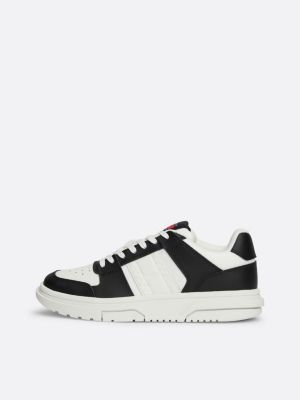 black the brooklyn leather contrast panel trainers for women tommy jeans