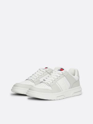 grey the brooklyn leather contrast panel trainers for women tommy jeans