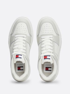 grey the brooklyn leather contrast panel trainers for women tommy jeans