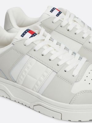 grey the brooklyn leather contrast panel trainers for women tommy jeans