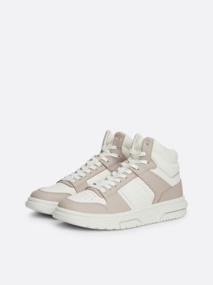 beige the brooklyn leather high-top trainers for women tommy jeans