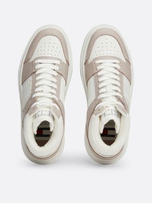 beige the brooklyn leather high-top trainers for women tommy jeans