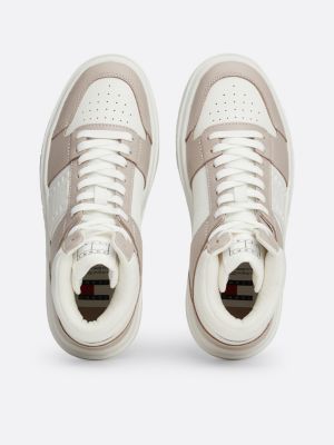 white the brooklyn leather high-top trainers for women tommy jeans