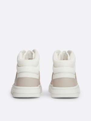 beige the brooklyn leather high-top trainers for women tommy jeans
