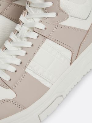 beige the brooklyn leather high-top trainers for women tommy jeans
