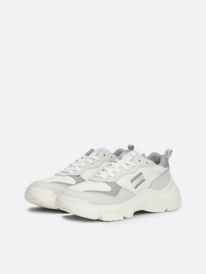 grey lightweight leather chunky runner trainers for women tommy jeans