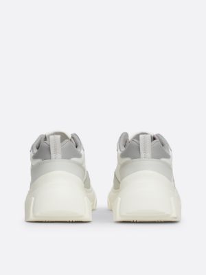 white lightweight leather chunky runner trainers for women tommy jeans