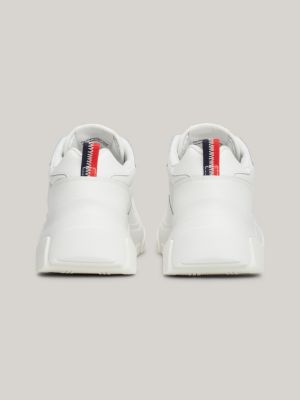 white lightweight leather chunky runner trainers for women tommy jeans