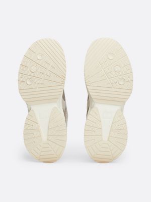 baskets en cuir multitextures semelle épaisse kaki pour femmes tommy jeans