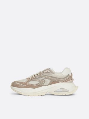 baskets en cuir multitextures semelle épaisse kaki pour femmes tommy jeans