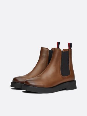 bottines chelsea en cuir marron pour femmes tommy jeans