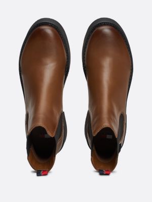 bottines chelsea en cuir marron pour femmes tommy jeans