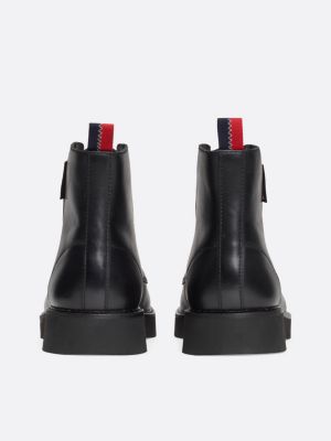 black leather lace-up mid boots for women tommy jeans