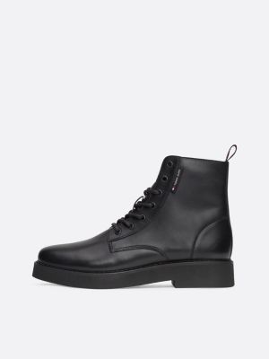 black leather lace-up mid boots for women tommy jeans