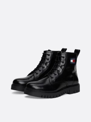 black patent leather cleat mid boots for women tommy jeans