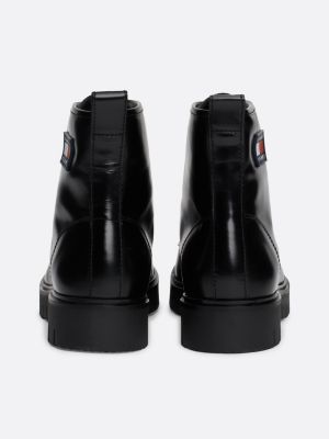 black patent leather cleat mid boots for women tommy jeans