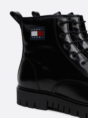 black patent leather cleat mid boots for women tommy jeans