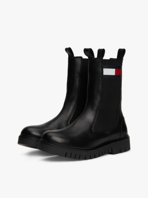 black leather cleat mid chelsea boots for women tommy jeans