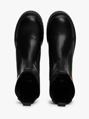 black leather cleat mid chelsea boots for women tommy jeans