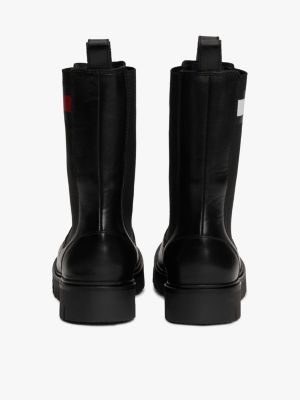 black leather cleat mid chelsea boots for women tommy jeans