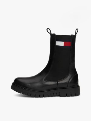 black leather cleat mid chelsea boots for women tommy jeans