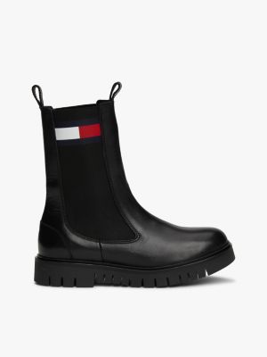 black leather cleat mid chelsea boots for women tommy jeans