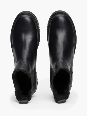 bottines chelsea en cuir fourrées crantées noir pour femmes tommy jeans