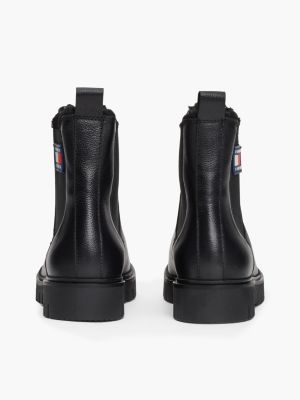 black warm lined leather cleat chelsea boots for women tommy jeans