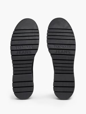 bottines chelsea en cuir fourrées crantées noir pour femmes tommy jeans