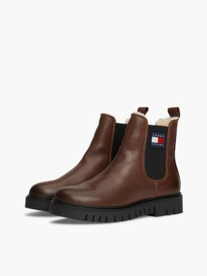 black warm lined leather cleat chelsea boots for women tommy jeans