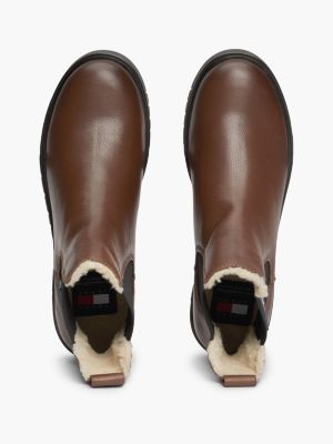 zwart leren chelsea boot met warme voering voor dames - tommy jeans