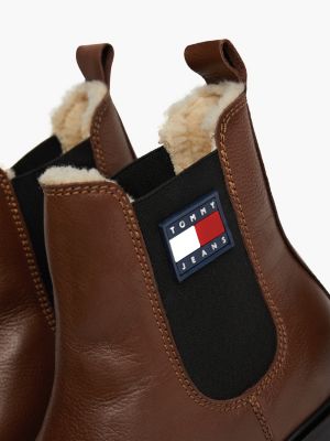 black warm lined leather cleat chelsea boots for women tommy jeans