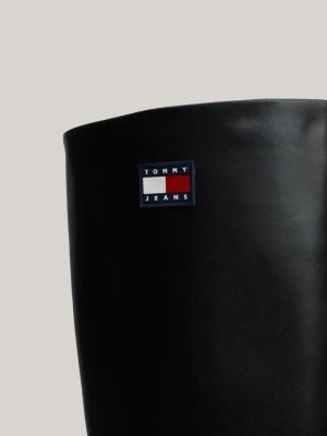 black leather cleat knee-high boots for women tommy jeans