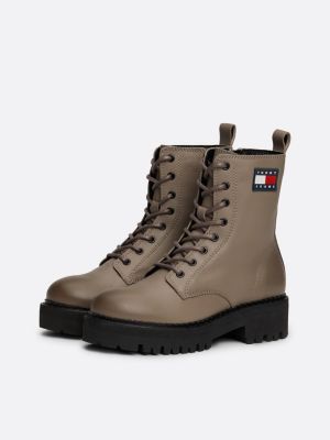 bottines en cuir à lacets et semelle épaisse beige pour femmes tommy jeans