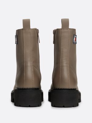 beige leder-schnürstiefel mit rutschhemmender sohle für damen - tommy jeans