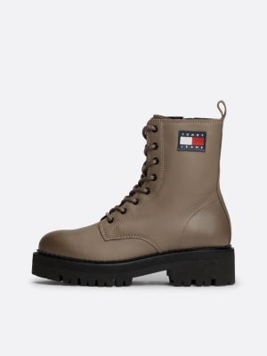 bottines en cuir à lacets et semelle épaisse beige pour femmes tommy jeans