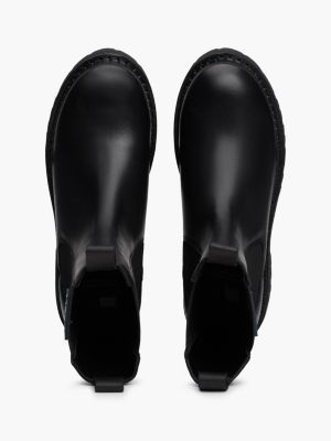 black rubberised logo leather cleat chelsea boots for women tommy jeans