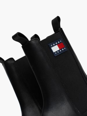 black rubberised logo leather cleat chelsea boots for women tommy jeans