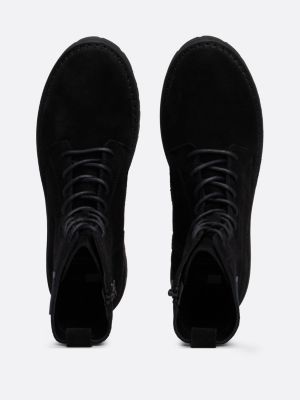 black suede lace-up cleat mid boots for women tommy jeans